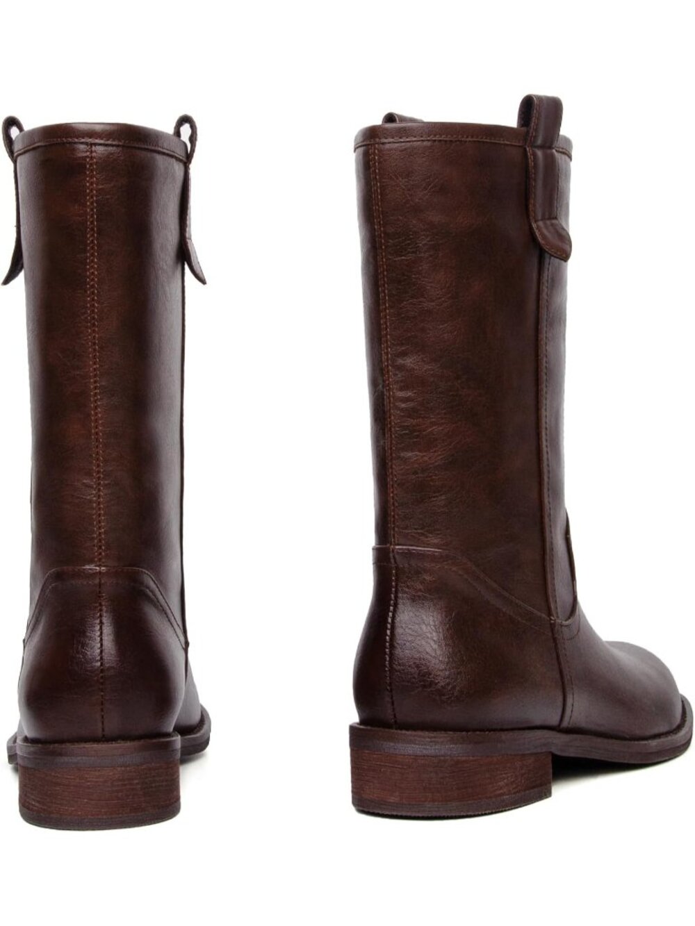 Women's Dark Brown Faux Leather Chunky Block Low Heel Comfortable Casual Boot - Picture 6 of 6